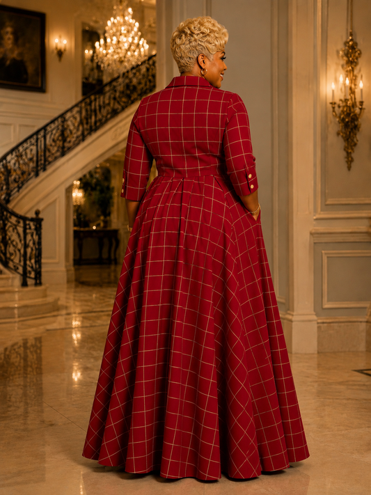 Regal Checkered Maxi Dress