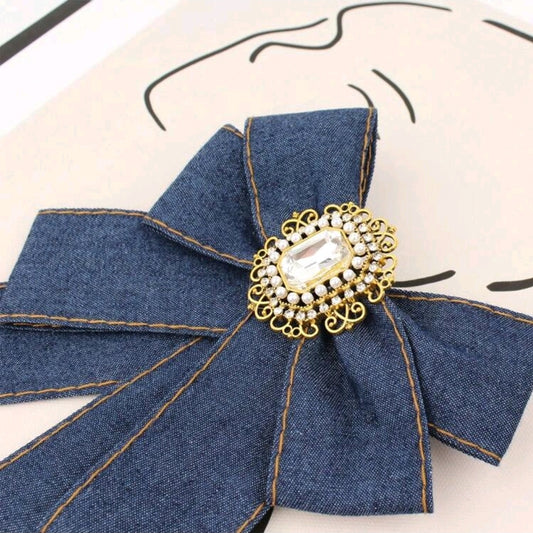 Pearl Studded Denim Brooch